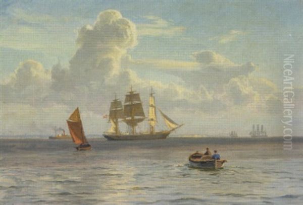 Marine Med Sejlskibe, Damper Og Jolle Oil Painting by Vilhelm Karl Ferdinand Arnesen