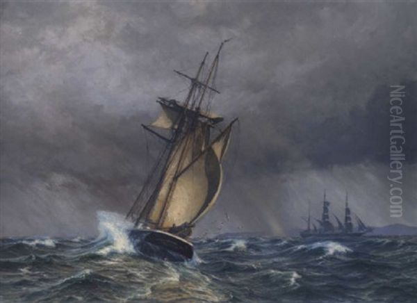 Segelschiffe Auf Sturmischer See Oil Painting by Vilhelm Karl Ferdinand Arnesen