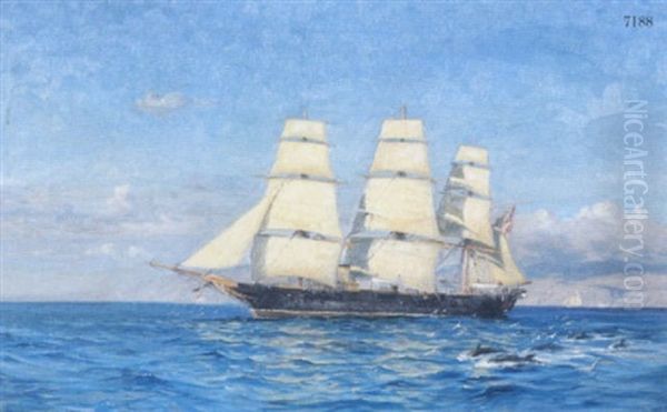 Tremastet Sejlskib Gaende I Middelhavet For Fulde Sejl Oil Painting by Vilhelm Karl Ferdinand Arnesen