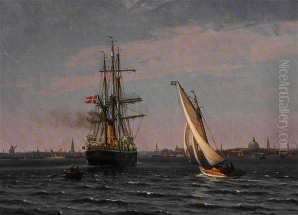 Gronlandsfareren Gustav Holm For Indadgaende Pa Kobenhavns Rhed Oil Painting by Vilhelm Karl Ferdinand Arnesen