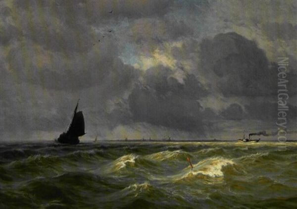 Sejlbade Og Dampskib Ud For Den Hollandske Kyst Oil Painting by Vilhelm Karl Ferdinand Arnesen