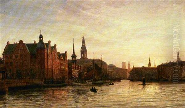 Udsigt Mod Borsen Og Christiansborg Oil Painting by Vilhelm Karl Ferdinand Arnesen