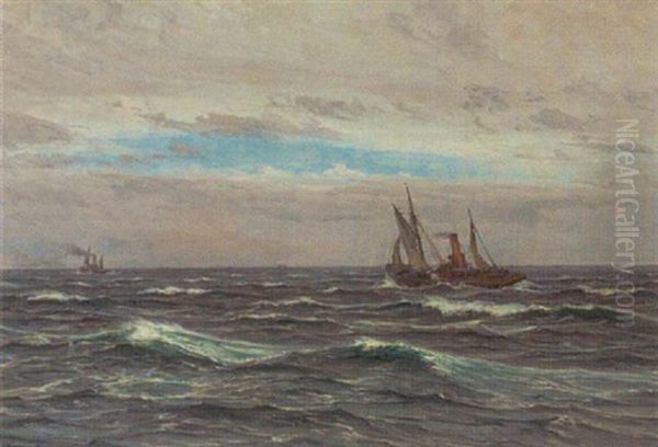 Smadampere Pa Havet Oil Painting by Vilhelm Karl Ferdinand Arnesen