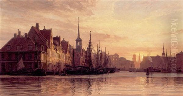 Kobenhavns Havn Ved Solnedgangstide Oil Painting by Vilhelm Karl Ferdinand Arnesen