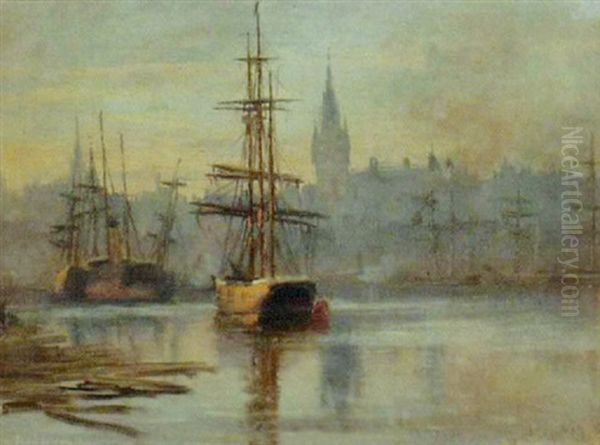 Aberdin Dok Oil Painting by Vilhelm Karl Ferdinand Arnesen