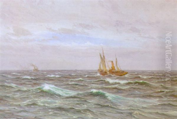 Marine Med Skibe Pa Havet Oil Painting by Vilhelm Karl Ferdinand Arnesen