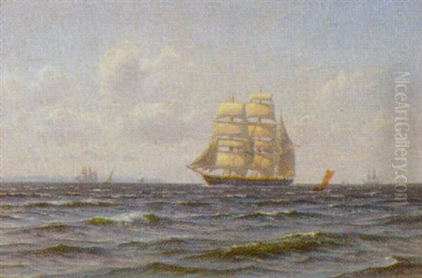 Marine Med Sejlskibe Pa Sundet Oil Painting by Vilhelm Karl Ferdinand Arnesen