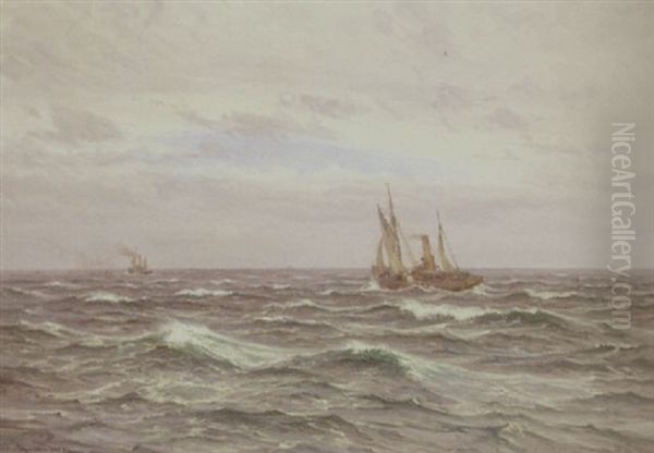 Marine Med Skibe Oil Painting by Vilhelm Karl Ferdinand Arnesen