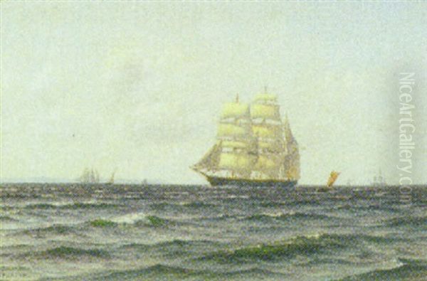 Marine Med Skibe Pa Havet Oil Painting by Vilhelm Karl Ferdinand Arnesen