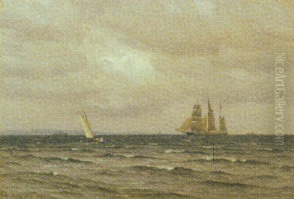 Marine Med Skibe Pa Havet Oil Painting by Vilhelm Karl Ferdinand Arnesen