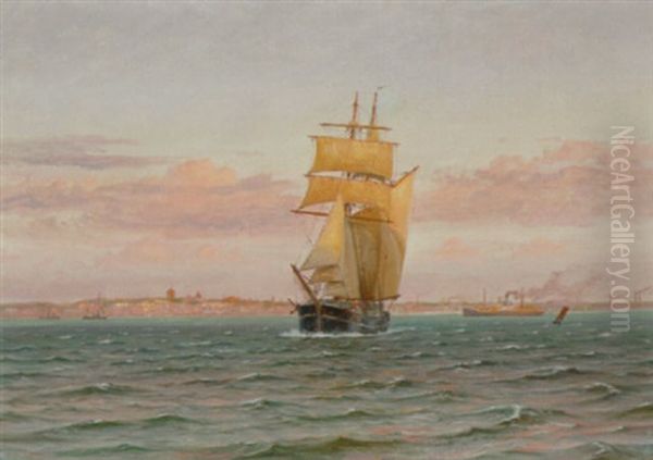 Bramsejlsskonnert Ved Helsingborg Oil Painting by Vilhelm Karl Ferdinand Arnesen