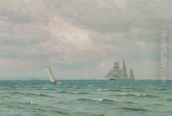 Marine Med Sejlskibe Pa Havet, Skumring Oil Painting by Vilhelm Karl Ferdinand Arnesen