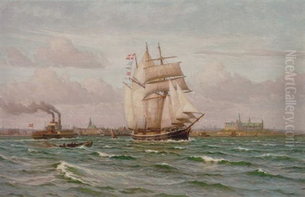 Livlig Trafik I Sundet Mellem Helsingor Og Helsingborg Oil Painting by Vilhelm Karl Ferdinand Arnesen