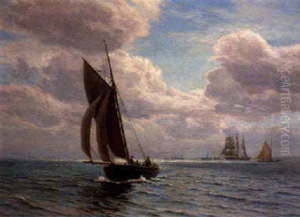 A Calm Day Off The Danish Coast Oil Painting by Vilhelm Karl Ferdinand Arnesen