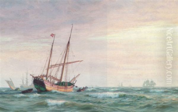 Sejlskibe Pa Havet Oil Painting by Vilhelm Karl Ferdinand Arnesen