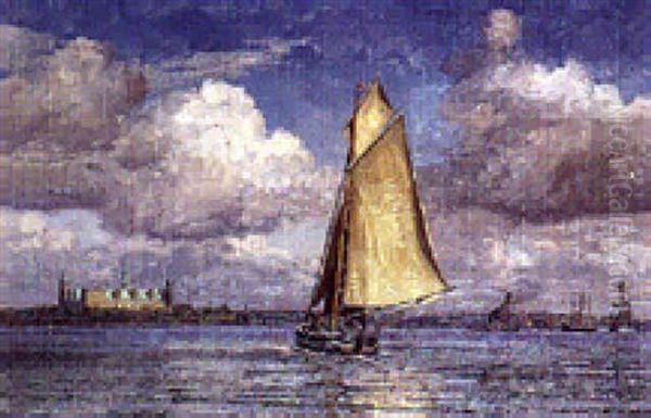 Marine Med Skibe I Sundet Ved Kronborg Oil Painting by Vilhelm Karl Ferdinand Arnesen