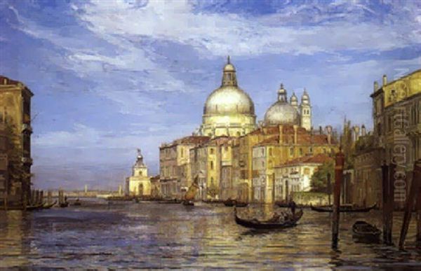 Venedig Canale Grande Ved Kirken Santa Maria Della Salute Oil Painting by Vilhelm Karl Ferdinand Arnesen