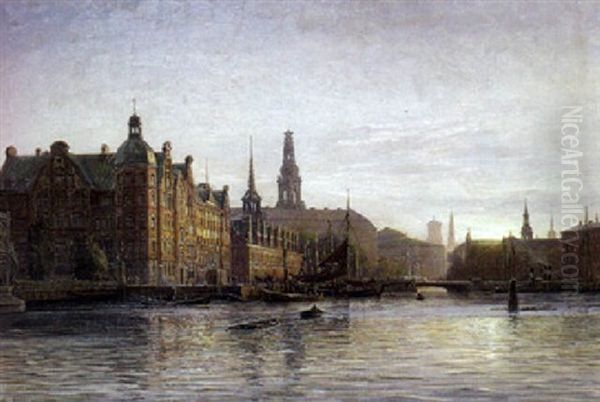 Solnedgangsstemning Over Christiansborg Oil Painting by Vilhelm Karl Ferdinand Arnesen