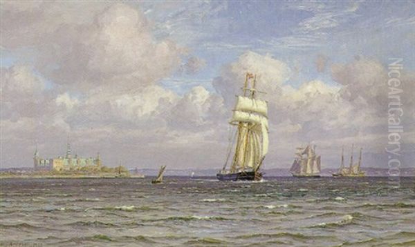 Skibe I Sundet Ved Kronborg Oil Painting by Vilhelm Karl Ferdinand Arnesen