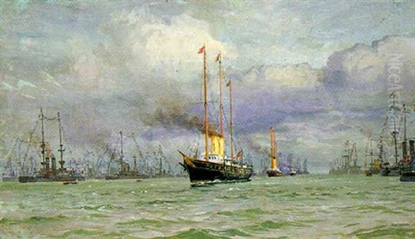 Fladen Saluterer De Kongelige Skibe Oil Painting by Vilhelm Karl Ferdinand Arnesen