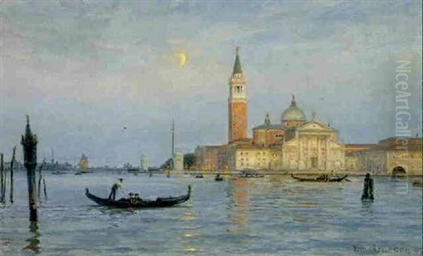 Venice By Moonlight Oil Painting by Vilhelm Karl Ferdinand Arnesen