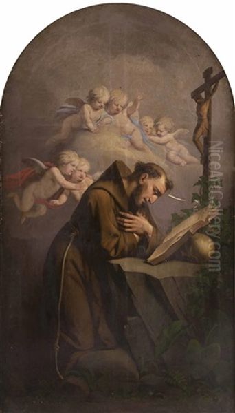 Der Hl. Franz Von Assisi Kniend Vor Buch Und Kruzifix Oil Painting by Josef Arnold the Elder