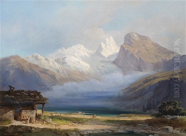 Gletscher Parthie - Motiv Aus Dem Oetzthal Oil Painting by Josef Arnold the Elder