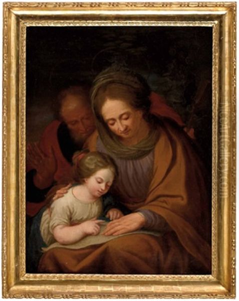 Die Hl. Mutter Anna Lehrt Maria Das Lesen, Im Hintergrund Der Hl. Joachim Oil Painting by Josef Arnold the Elder