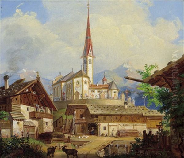 Blick Auf Die Pfarrkirche Von Axams Oil Painting by Alois Arnold