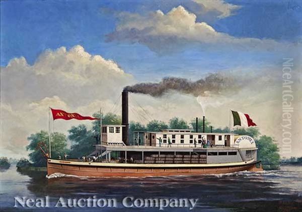 The Sternwheeler Antonia On A Louisiana Waterway Oil Painting by Edward Arnold