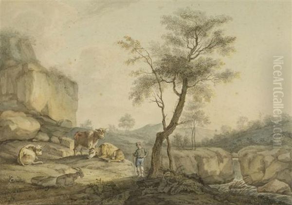 Landscapes With Shepherds And Animals Oil Painting by Johann Adam Ackermann