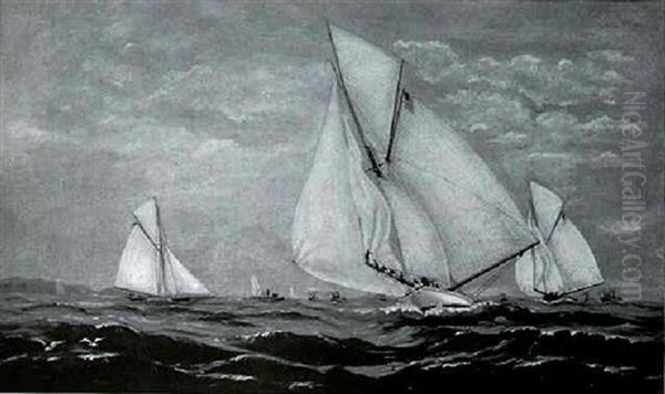 Racing Yachts Oil Painting by Edward Arnold