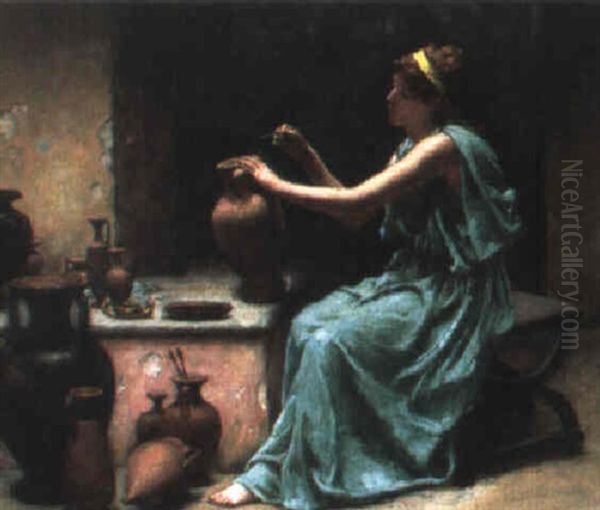 A Greek Urn Painter Oil Painting by Reginald Ernest Arnold