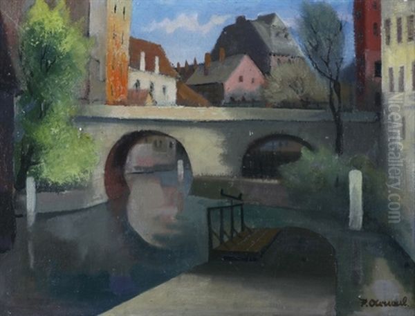 Kanalbrucke In Offenbach Oil Painting by Paul Arnoul