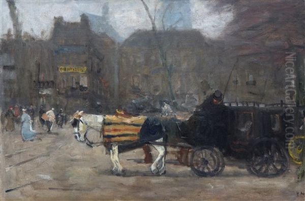 Horse-drawn Carriages At The Buitenhof In The Hague Oil Painting by Floris Arntzenius