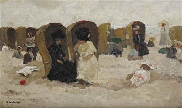 Elegant Ladies Conversing At The Beach Oil Painting by Floris Arntzenius