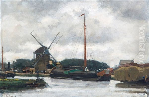 Schuiten Bij Een Molen Aan De Vliet Te 's-gravenhage Oil Painting by Floris Arntzenius