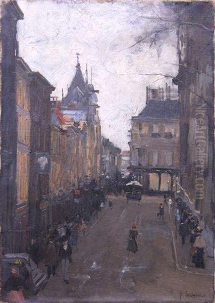 Wandelaars Op De Lange Poten Te Den Haag Gezien Richting Het Spui Oil Painting by Floris Arntzenius