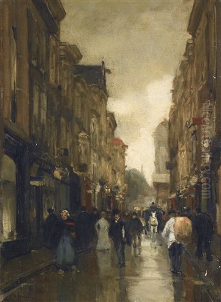 Figures In The Spuistraat, The Hague Oil Painting by Floris Arntzenius