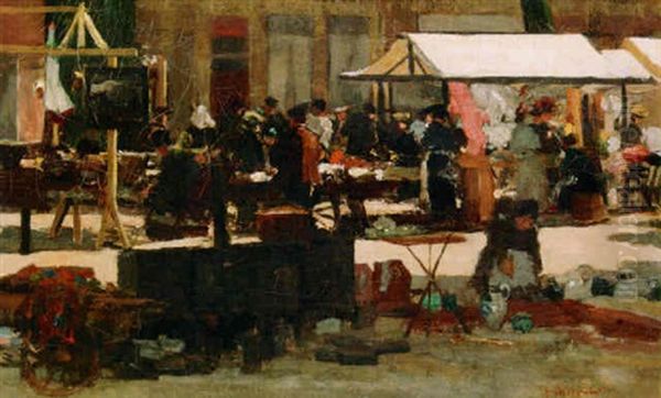 A Market Scene, The Hague Oil Painting by Floris Arntzenius