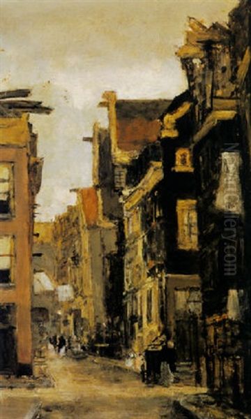 A Sidestreet Of The Spiegelstraat, Amsterdam Oil Painting by Floris Arntzenius