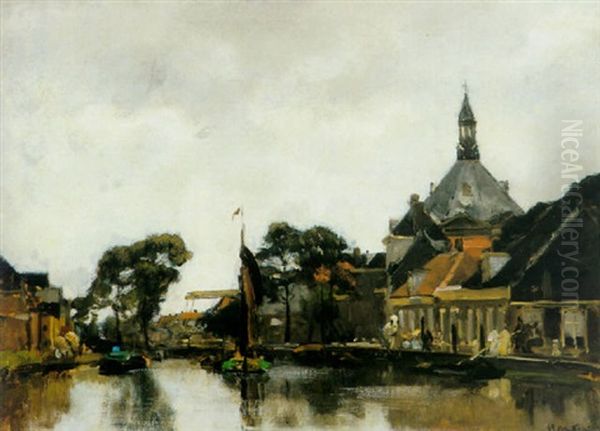 A Village On The Waterfront Oil Painting by Floris Arntzenius