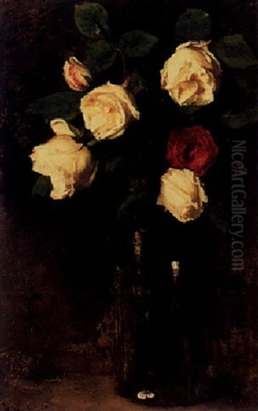 Red And Yellow Roses In A Vase Oil Painting by Floris Arntzenius