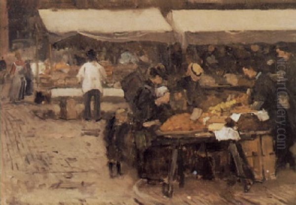 A Market In The Hague Oil Painting by Floris Arntzenius