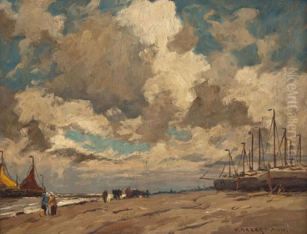 Fischerboote Am Strand Oil Painting by Otto Ackermann