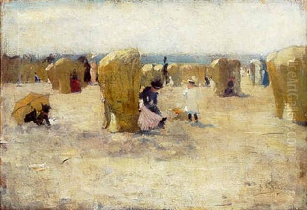 Figures On A Beach, Scheveningen Oil Painting by Floris Arntzenius