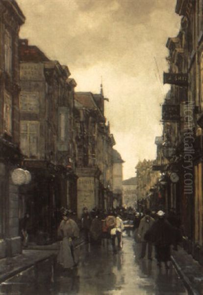 Figures In The Grote Spuistraat, The Hague Oil Painting by Floris Arntzenius