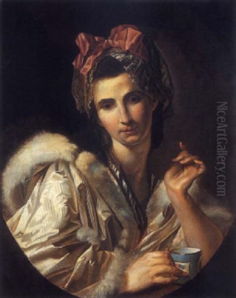 Portrait D'une Femme A La Tasse Oil Painting by Claude Arnulphy