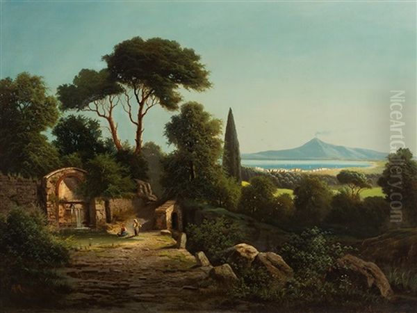 View Of The Gulf Of Naples Oil Painting by Albert Arnz