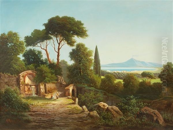 View Of The Bay Of Naples Oil Painting by Albert Arnz